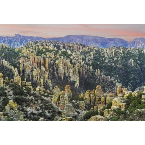 Arizona, Chiricahua Sunrise on rocky landscape